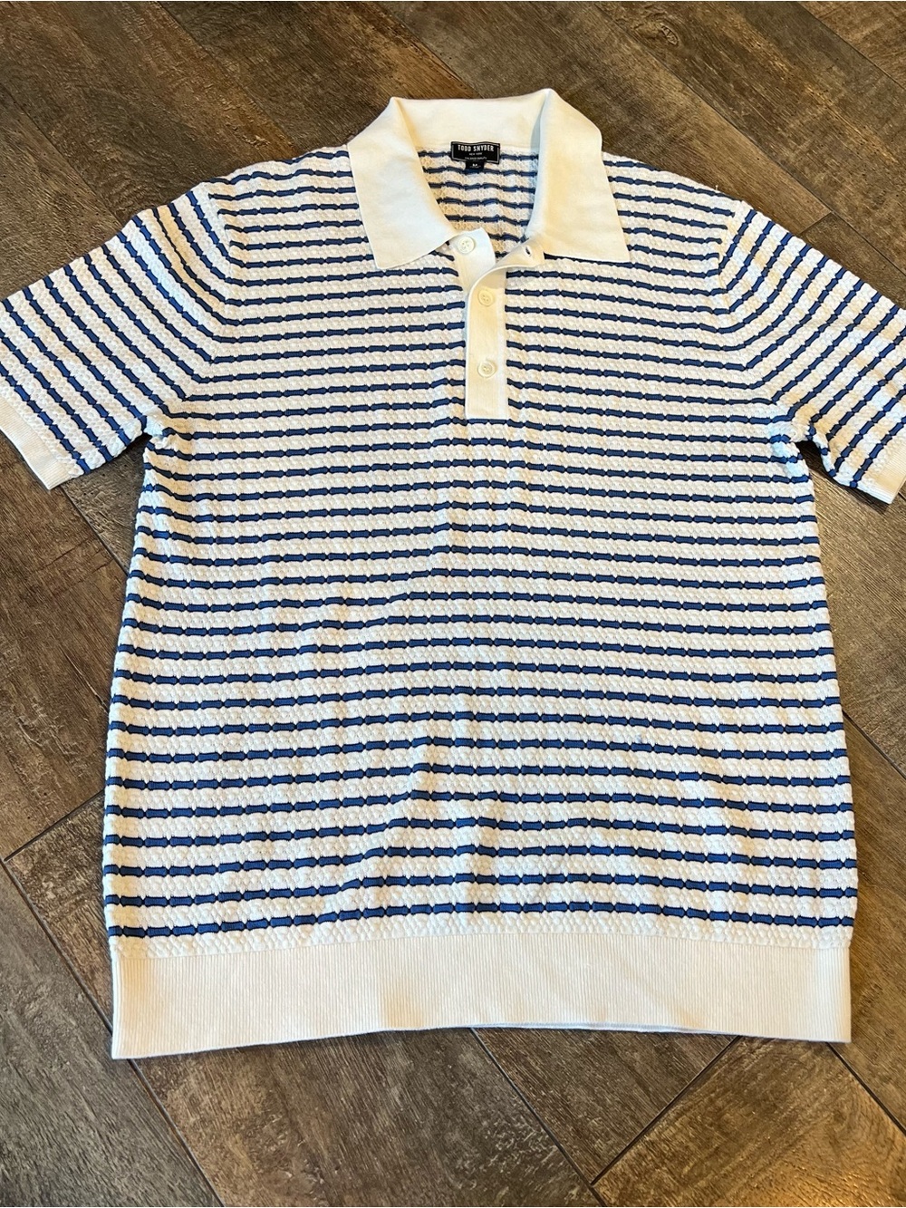 Todd Snyder silk cotton blend White & Blue Striped Knit Polo Shirt - Men